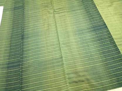 平和屋着物▽上質な紬 単衣 横縞 正絹 逸品 AABB2292fy