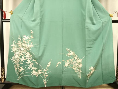 平和屋着物▽訪問着 単衣 草花文 正絹 逸品 AABB2293fy