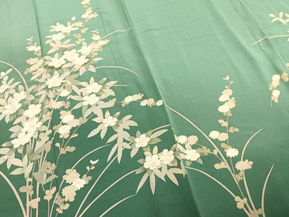 平和屋着物▽訪問着 単衣 草花文 正絹 逸品 AABB2293fy