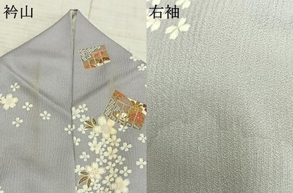 平和屋着物▽上質な小紋　単衣　舞花文　金彩　正絹　逸品　AABB2294fy