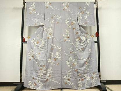 平和屋着物▽上質な小紋　単衣　舞花文　金彩　正絹　逸品　AABB2294fy