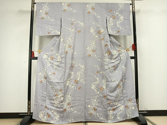 平和屋着物▽上質な小紋　単衣　舞花文　金彩　正絹　逸品　AABB2294fy