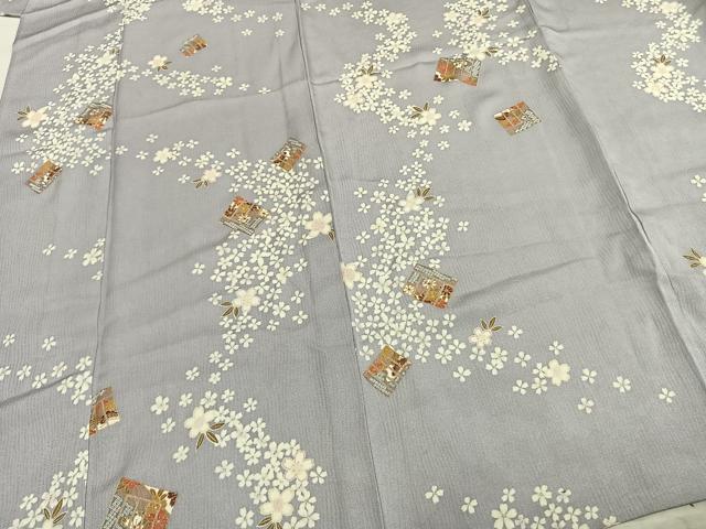 平和屋着物▽上質な小紋　単衣　舞花文　金彩　正絹　逸品　AABB2294fy