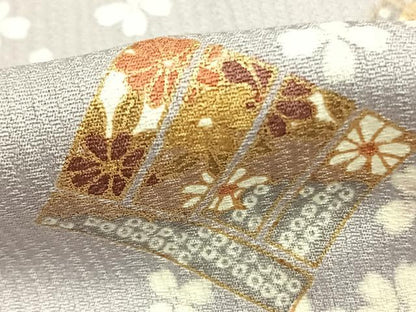 平和屋着物▽上質な小紋　単衣　舞花文　金彩　正絹　逸品　AABB2294fy