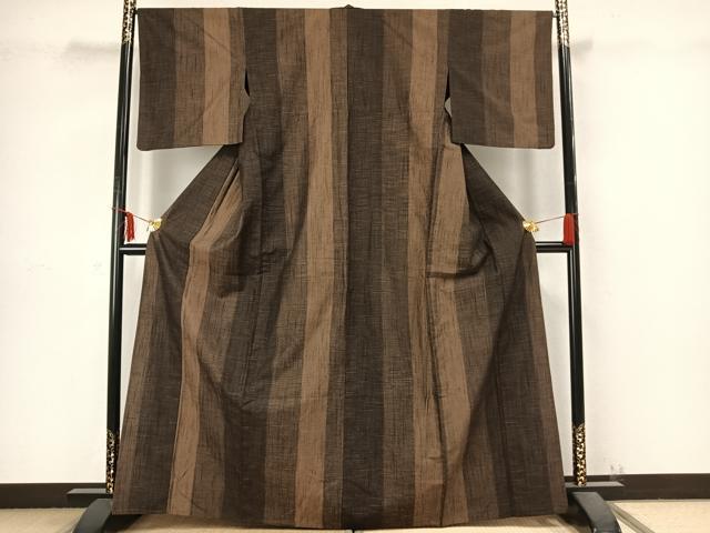 平和屋着物▽上質な紬 単衣 間道 正絹 逸品 AABB2295fy