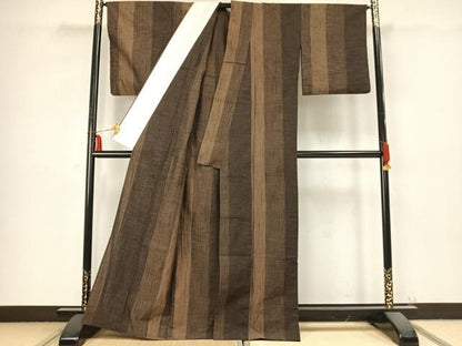 平和屋着物▽上質な紬 単衣 間道 正絹 逸品 AABB2295fy