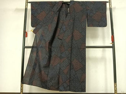 平和屋着物▽結城ちぢみ 単衣 切嵌文 正絹 逸品 未使用 AABB2296fy