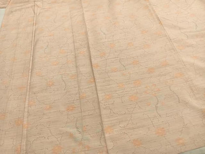 平和屋着物▽上質な紬　単衣　花唐草文　正絹　逸品　AABB2298fy
