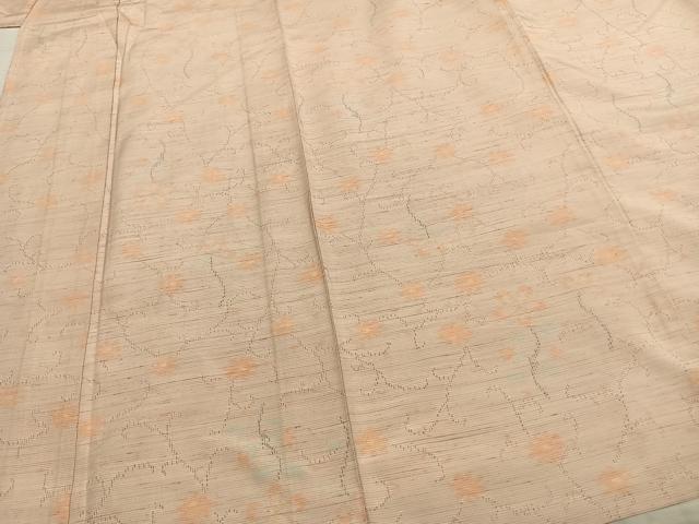 平和屋着物▽上質な紬　単衣　花唐草文　正絹　逸品　AABB2298fy