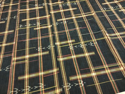 平和屋着物▽上質な紬　単衣　格子飛鳥文　正絹　逸品　AABB2302fy