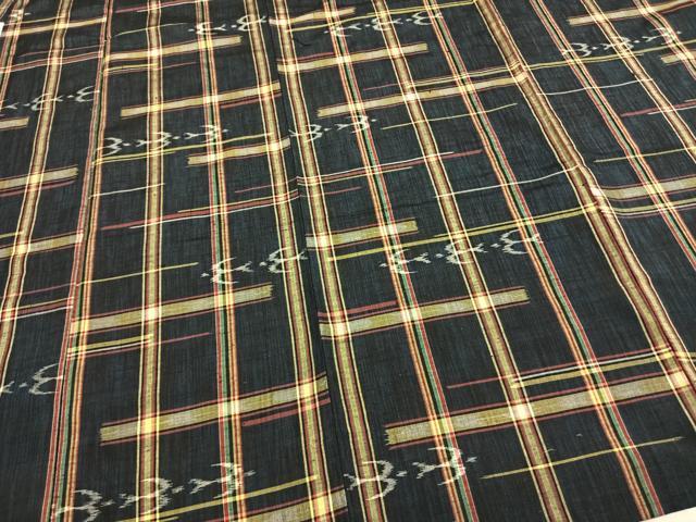 平和屋着物▽上質な紬　単衣　格子飛鳥文　正絹　逸品　AABB2302fy