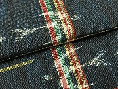 平和屋着物▽上質な紬　単衣　格子飛鳥文　正絹　逸品　AABB2302fy