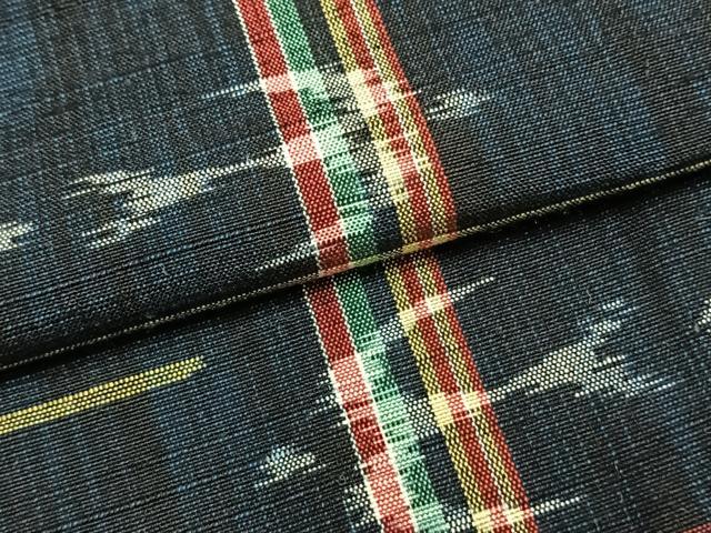 平和屋着物▽上質な紬　単衣　格子飛鳥文　正絹　逸品　AABB2302fy