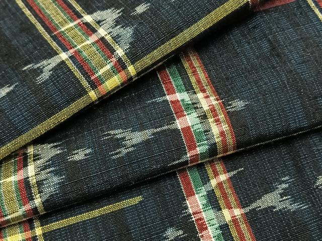 平和屋着物▽上質な紬　単衣　格子飛鳥文　正絹　逸品　AABB2302fy
