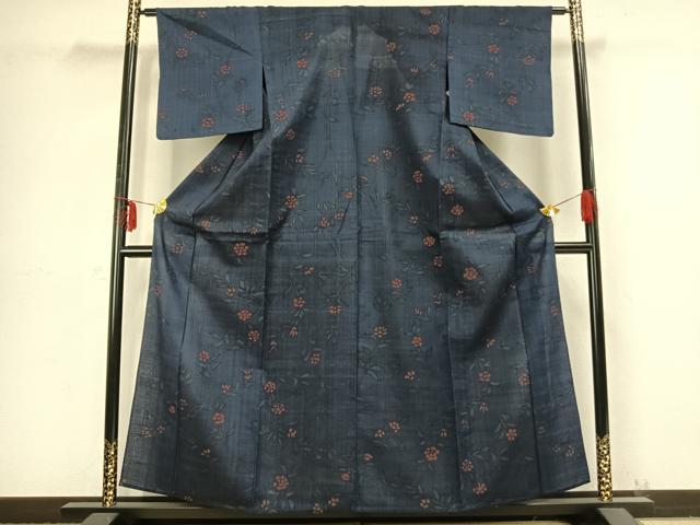 平和屋着物▽生紬 単衣 草花文 正絹 逸品 AABB2310fy