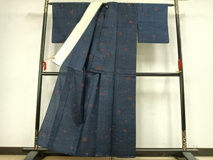 平和屋着物▽生紬 単衣 草花文 正絹 逸品 AABB2310fy
