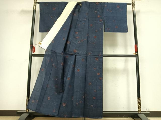 平和屋着物▽生紬 単衣 草花文 正絹 逸品 AABB2310fy