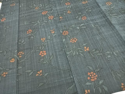 平和屋着物▽生紬 単衣 草花文 正絹 逸品 AABB2310fy