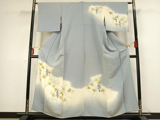 平和屋着物▽訪問着 単衣 手描き 葡萄蔦の葉文 正絹 逸品 AABB2313fy