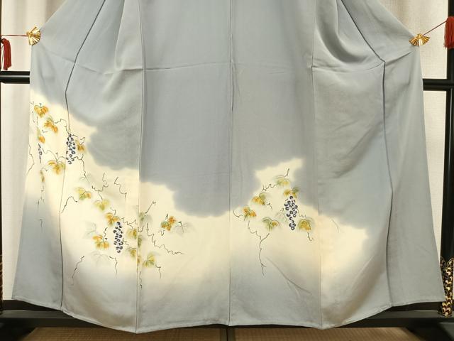 平和屋着物▽訪問着 単衣 手描き 葡萄蔦の葉文 正絹 逸品 AABB2313fy
