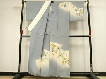 平和屋着物▽訪問着 単衣 手描き 葡萄蔦の葉文 正絹 逸品 AABB2313fy