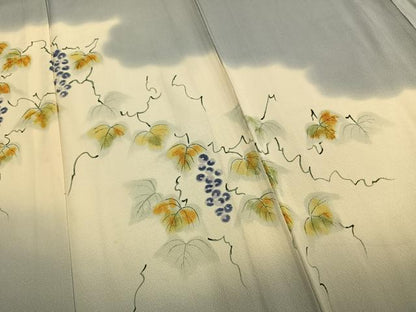 平和屋着物▽訪問着 単衣 手描き 葡萄蔦の葉文 正絹 逸品 AABB2313fy
