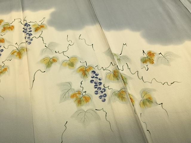 平和屋着物▽訪問着 単衣 手描き 葡萄蔦の葉文 正絹 逸品 AABB2313fy