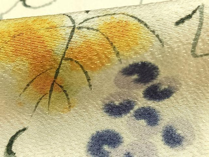 平和屋着物▽訪問着 単衣 手描き 葡萄蔦の葉文 正絹 逸品 AABB2313fy