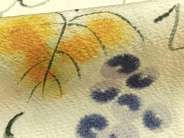 平和屋着物▽訪問着 単衣 手描き 葡萄蔦の葉文 正絹 逸品 AABB2313fy