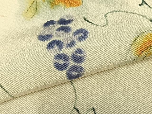 平和屋着物▽訪問着 単衣 手描き 葡萄蔦の葉文 正絹 逸品 AABB2313fy