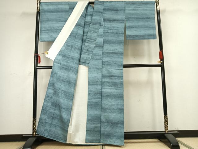 平和屋着物▽上質な紬 単衣 横段文 正絹 逸品 AABB2314fy