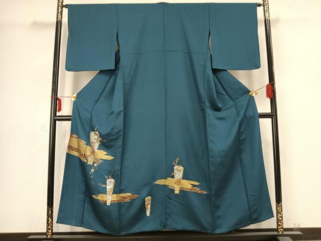 平和屋着物▽訪問着 単衣 草花文 金銀彩 正絹 逸品 AABB2315fy