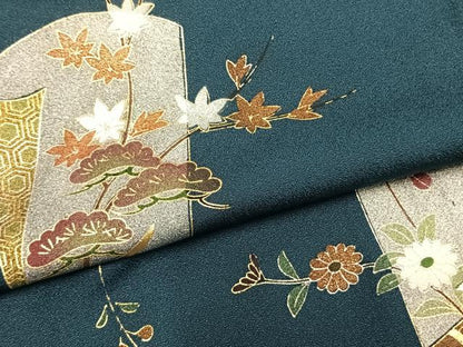 平和屋着物▽訪問着 単衣 草花文 金銀彩 正絹 逸品 AABB2315fy