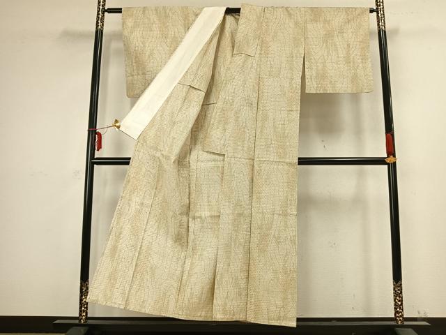 平和屋着物▽上質な紬　単衣　霞文　正絹　逸品　AABB2317fy