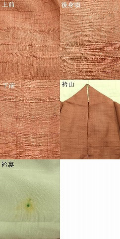 平和屋着物▽上質な紬 単衣 色無地 珊瑚朱色 正絹 逸品 AABB2318fy