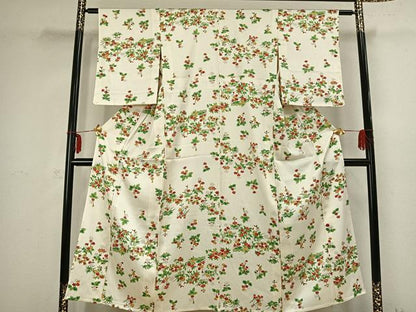 平和屋着物▽上質な小紋 単衣 草花文 正絹 逸品 未使用 AABB2319fy