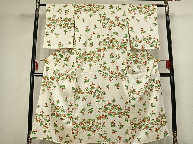 平和屋着物▽上質な小紋 単衣 草花文 正絹 逸品 未使用 AABB2319fy