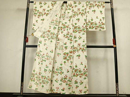 平和屋着物▽上質な小紋 単衣 草花文 正絹 逸品 未使用 AABB2319fy