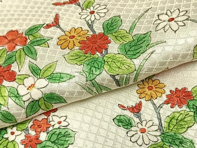 平和屋着物▽上質な小紋 単衣 草花文 正絹 逸品 未使用 AABB2319fy