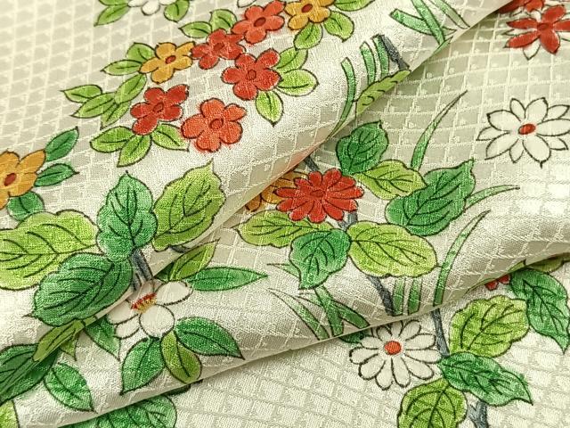 平和屋着物▽上質な小紋 単衣 草花文 正絹 逸品 未使用 AABB2319fy