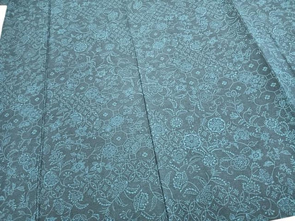 平和屋着物▽上質な紬 単衣 型染め 花唐草文 正絹 逸品 AABB2321fy
