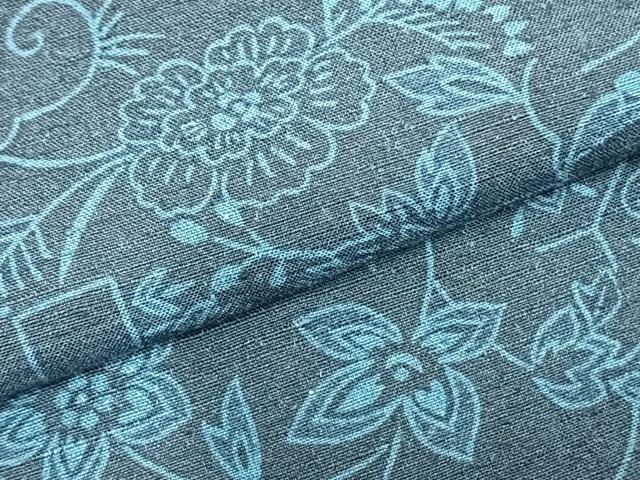 平和屋着物▽上質な紬 単衣 型染め 花唐草文 正絹 逸品 AABB2321fy