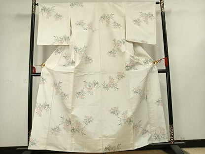 平和屋着物▽上質な紬 単衣 枝花文 正絹 逸品 未使用 AABB2322fy