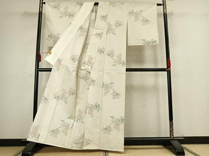 平和屋着物▽上質な紬 単衣 枝花文 正絹 逸品 未使用 AABB2322fy