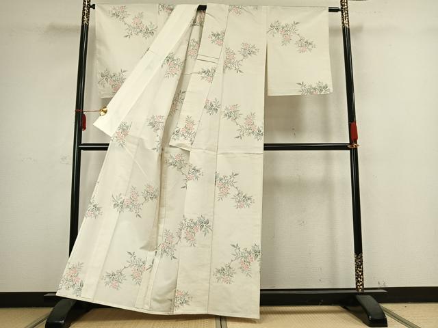 平和屋着物▽上質な紬 単衣 枝花文 正絹 逸品 未使用 AABB2322fy