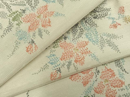 平和屋着物▽上質な紬 単衣 枝花文 正絹 逸品 未使用 AABB2322fy