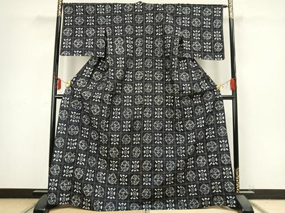 平和屋着物▽上質な紬 単衣 花格子 正絹 逸品 未使用 AABB2323fy