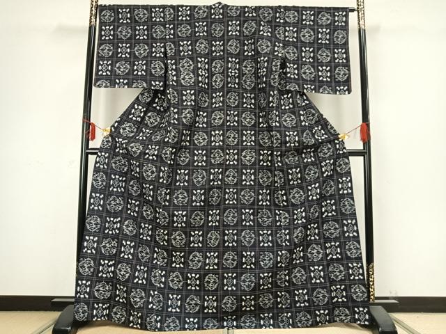 平和屋着物▽上質な紬 単衣 花格子 正絹 逸品 未使用 AABB2323fy