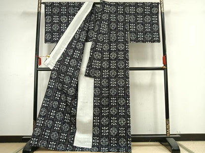 平和屋着物▽上質な紬 単衣 花格子 正絹 逸品 未使用 AABB2323fy