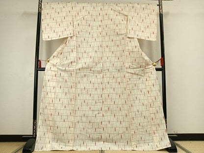 平和屋着物▽上質な紬　単衣　矢羽市松文　ロング丈　正絹　逸品　未使用　AABB2324fy